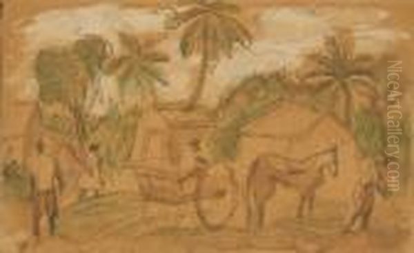 A Village Scene, Panama Oil Painting by Jules Pascin