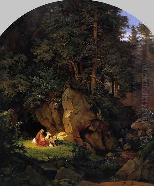 Genoveva in the Forest Seclusion 1841 Oil Painting by Adrian Ludwig Richter