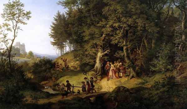 Bridal Procession in a Spring Landscape 1847 Oil Painting by Adrian Ludwig Richter