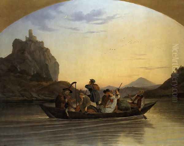 Crossing the Elbe at Aussig 1837 Oil Painting by Adrian Ludwig Richter