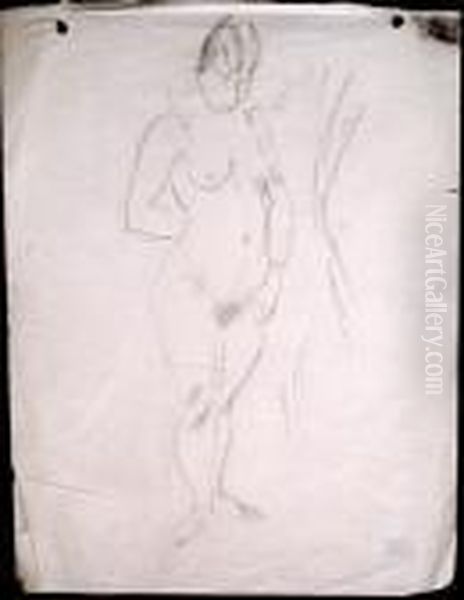 Nu D'atelier - Debout Tete Baissee Oil Painting by Jules Pascin