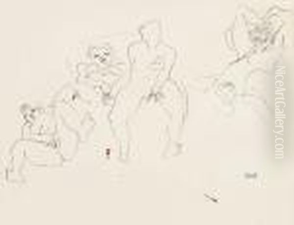 Plaisirs Feminins Oil Painting by Jules Pascin