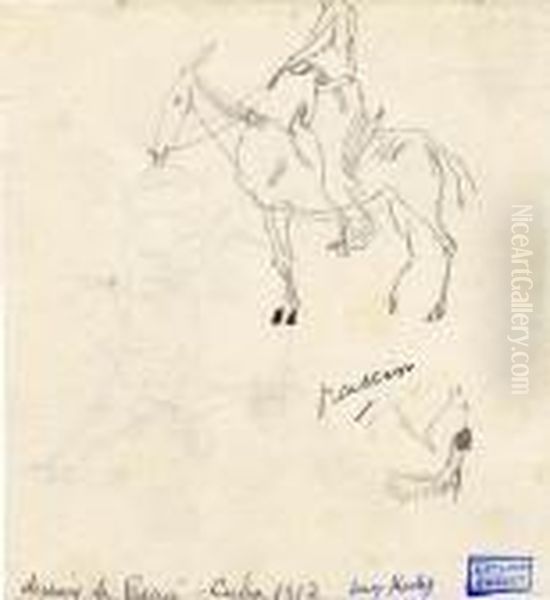 Cavalier Acephale / Petit Cheval (recto Verso) Oil Painting by Jules Pascin