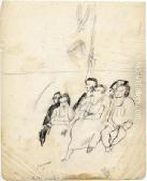 Six Personnages Assis Oil Painting by Jules Pascin