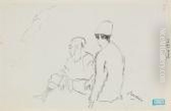 Deux Tunisiens / Porteuse D'eau Avec Son Enfant (recto Verso) Oil Painting by Jules Pascin