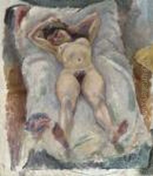 Femme Couchee Aux Bras Leves Oil Painting by Jules Pascin