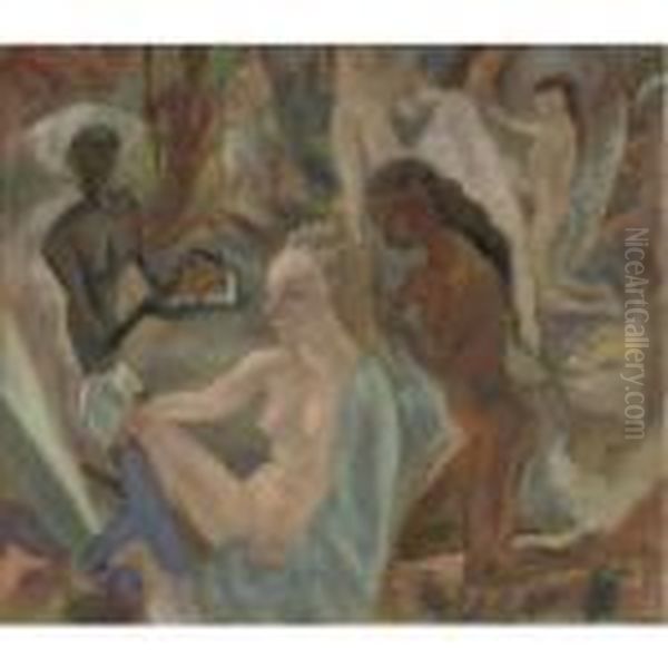 Jeunes Filles Coiffant Une Femme Blonde Oil Painting by Jules Pascin