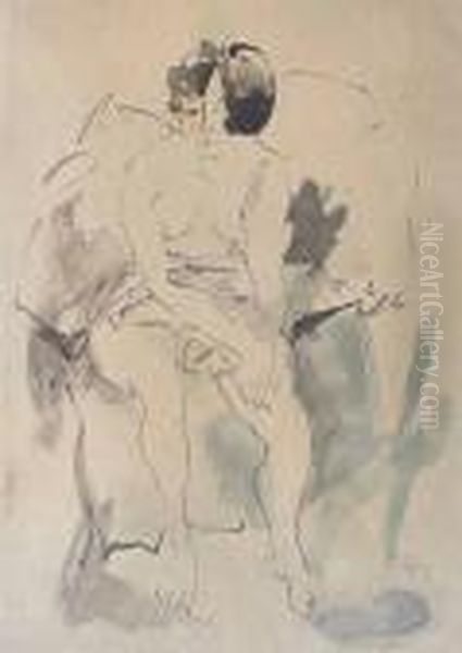 Seated Nude Oil Painting by Jules Pascin