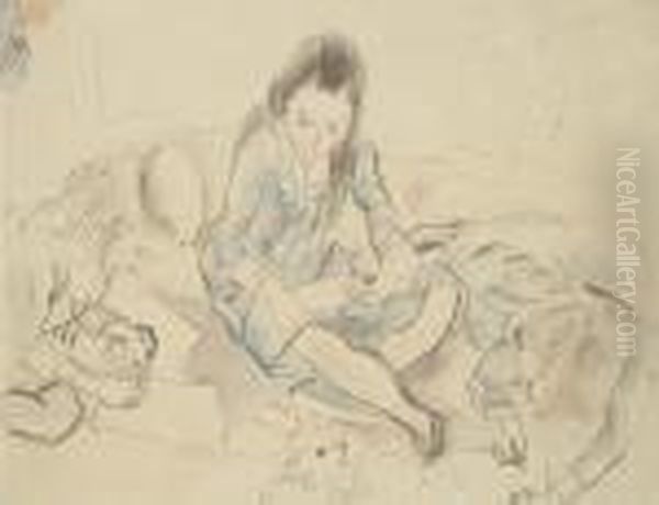 Study Of Three Children Oil Painting by Jules Pascin