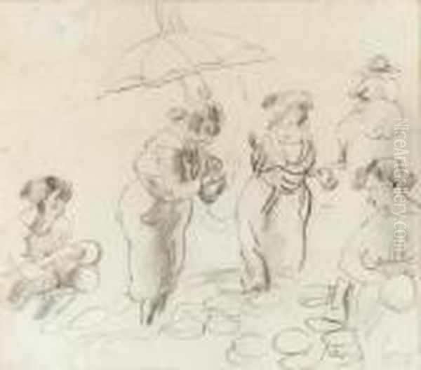 Women In The Market Oil Painting by Jules Pascin