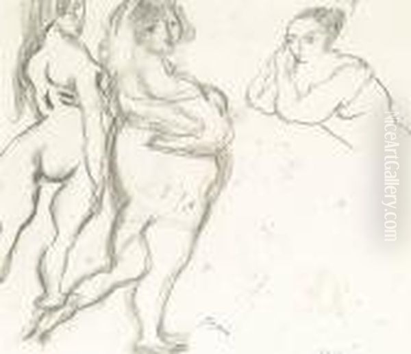 Three Female Nudes Oil Painting by Jules Pascin