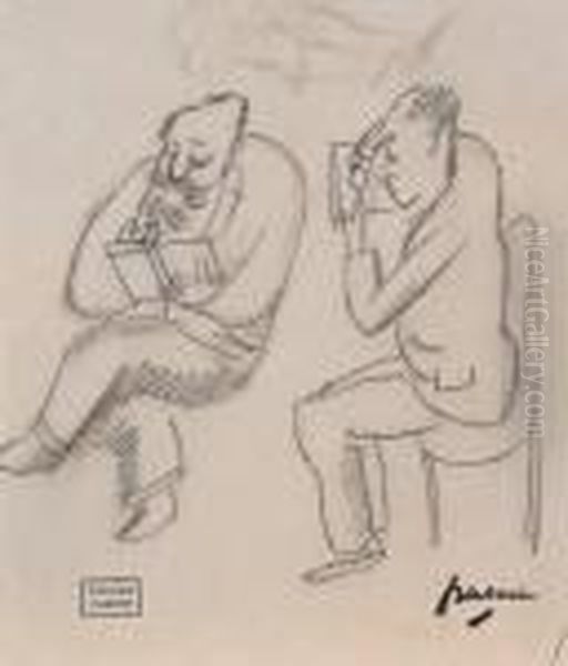 Deux Hommes Lisants Oil Painting by Jules Pascin