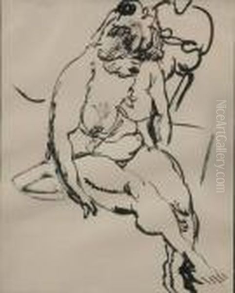 Nue Assise Oil Painting by Jules Pascin