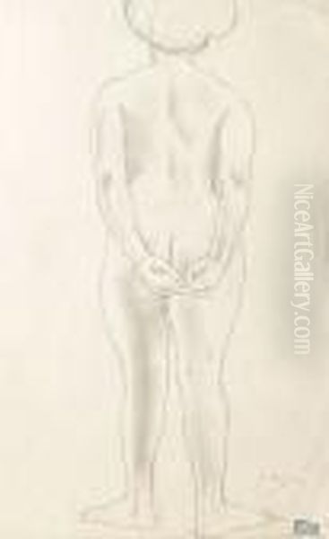 Standing Female Nude, Back View Oil Painting by Jules Pascin