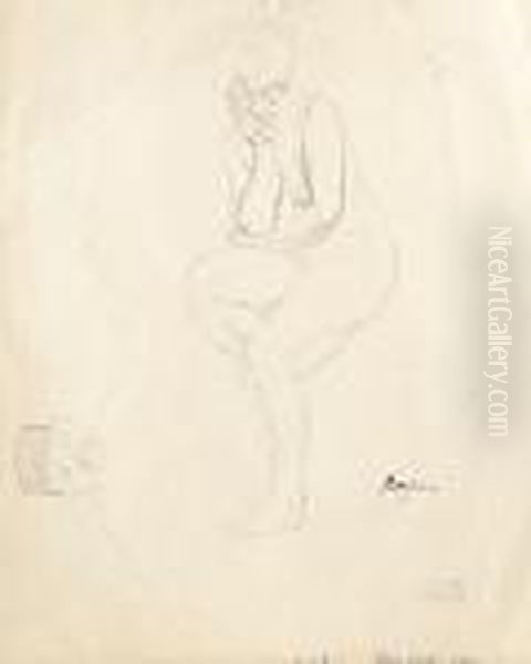 Seated Female Nude In Contemplation Oil Painting by Jules Pascin