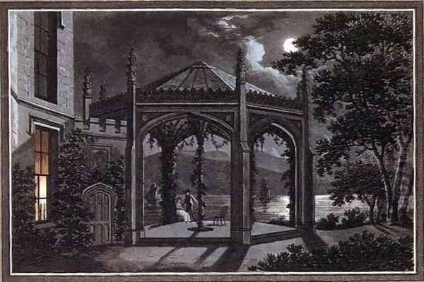 Pavilion and Greenhouse for a Gothic Mansion, from Observations on the Theory and Practice of Landscape Gardening, pub. 1802 Oil Painting by Humphry Repton