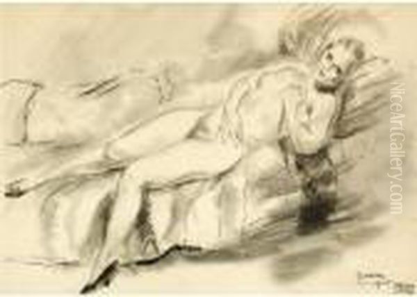 Reclining Nude Oil Painting by Jules Pascin