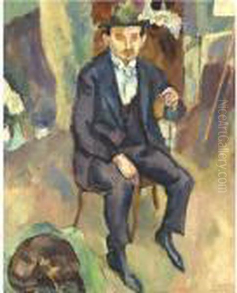 L'homme Au Chien (portrait D'un Peintre Allemand) Oil Painting by Jules Pascin