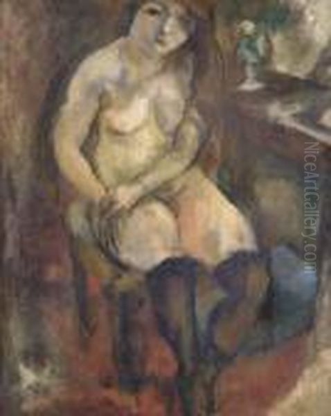 Nu Aux Bas Noirs Oil Painting by Jules Pascin