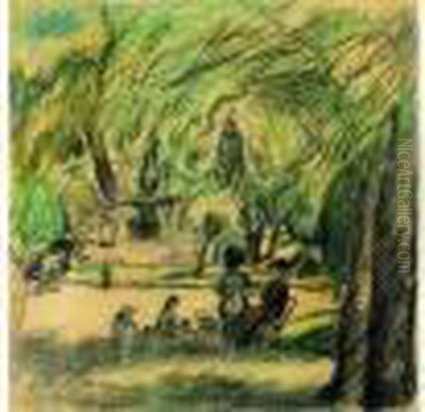 Parc Aux Femmes Et Enfants Oil Painting by Jules Pascin