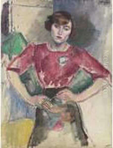 Hermine Au Corsage Rouge Oil Painting by Jules Pascin