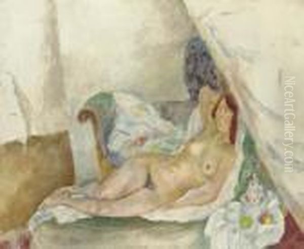 Nu A La Tenture Oil Painting by Jules Pascin