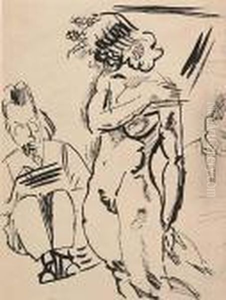 L'artiste Et Modele Oil Painting by Jules Pascin