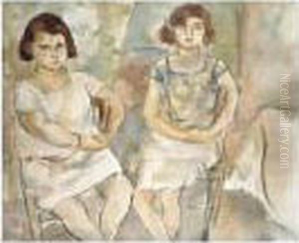 Rosette Et Nana Oil Painting by Jules Pascin