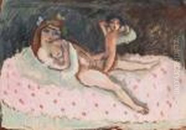 Venus Et Cupidon Oil Painting by Jules Pascin