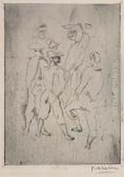 Figures Conversing Oil Painting by Jules Pascin