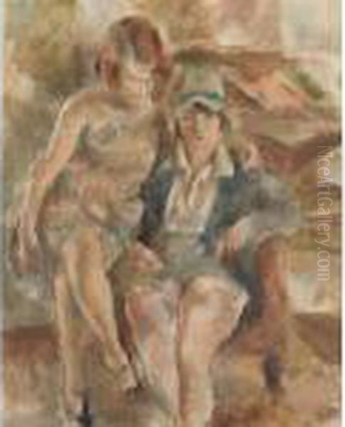 Zimette Et Mireille Oil Painting by Jules Pascin