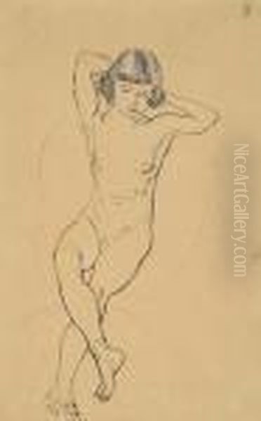 Jeune Femme Nue, Sur Une Chaise>. Oil Painting by Jules Pascin