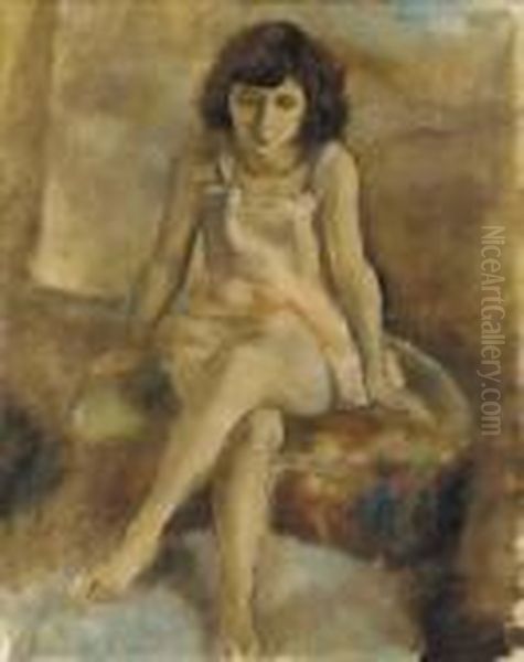 Fillette Assise Oil Painting by Jules Pascin