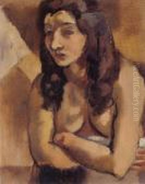 Nu Aux Bras Croises Oil Painting by Jules Pascin