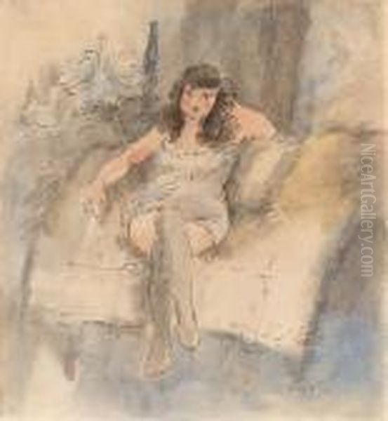 Femme Assis Dans Un Interieur Oil Painting by Jules Pascin