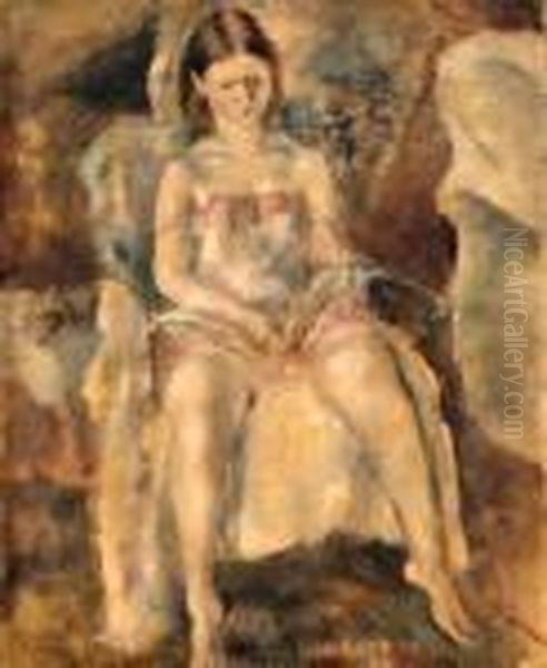 Jeune Fille Assise Oil Painting by Jules Pascin