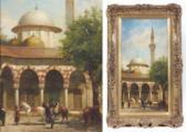 La Halte Devant La Mosquee Oil Painting by Alberto Pasini