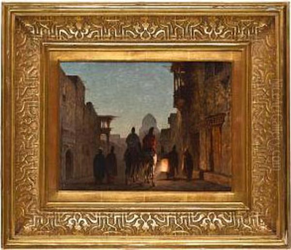 Street Scene By Lantern Light Oil Painting by Alberto Pasini