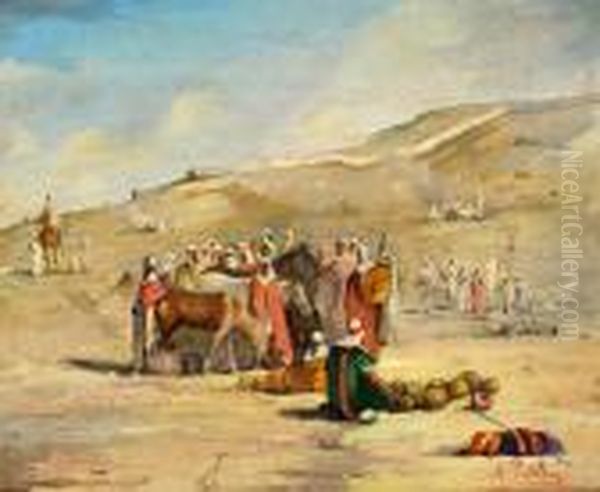 Figures In The Desert Oil Painting by Alberto Pasini