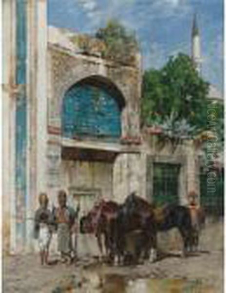 At Rest At The Fountain Oil Painting by Alberto Pasini