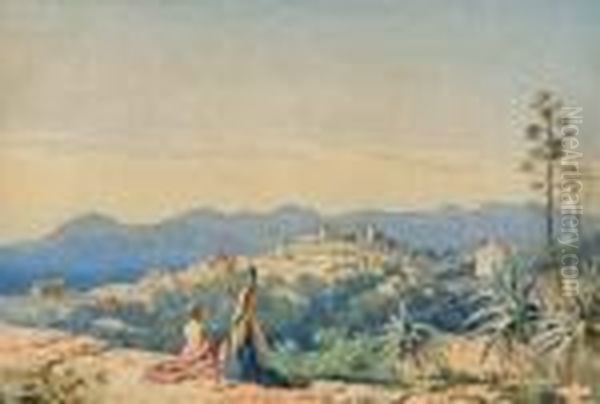 Jeunes Femmes Devant Un Paysage Mediterraneen Oil Painting by Alberto Pasini