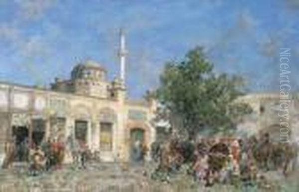 Il Mercato Di Costantinopoli, Presso Le Mura: The Market Ofconstantinople Oil Painting by Alberto Pasini