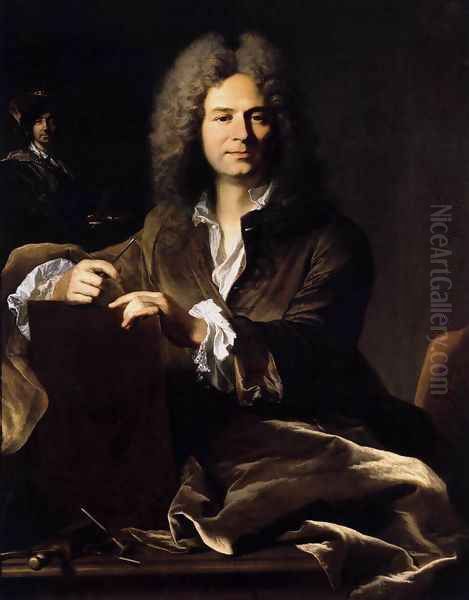 Portrait of Pierre Drevet c. 1700 Oil Painting by Hyacinthe Rigaud