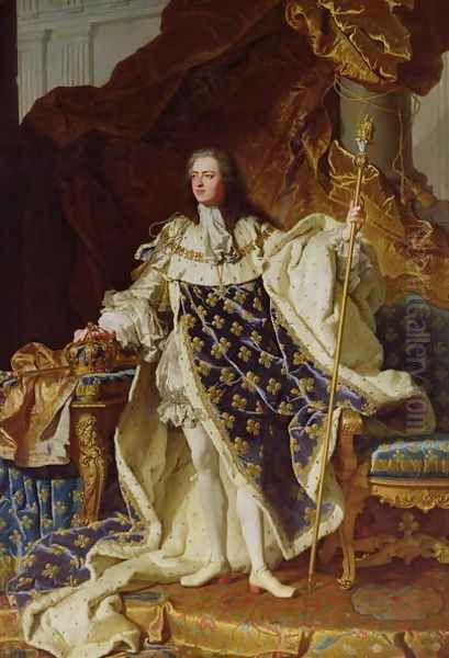 Portrait of Louis XV 1715-74 in his Coronation Robes, 1730 Oil Painting by Hyacinthe Rigaud