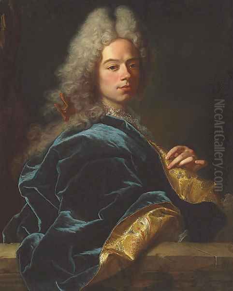 Portrait of Jean-Louis de Roll-Montpellier, half-length, in a blue and gold robe Oil Painting by Hyacinthe Rigaud