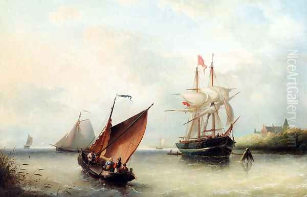 Shipping In A River Estuary On A Windy Day Oil Painting by Nicolaas Riegen