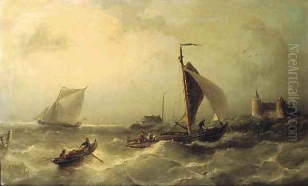 Heading for shore near the Muiderslot Oil Painting by Nicolaas Riegen