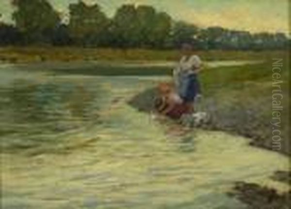 Lavandaie Al Fiume Oil Painting by Carlo Passigli