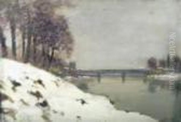 Nevicata, Arno Alle Cascine Oil Painting by Carlo Passigli