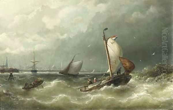 A sailing barge from Marken on the IJ, Amsterdam Oil Painting by Nicolaas Riegen